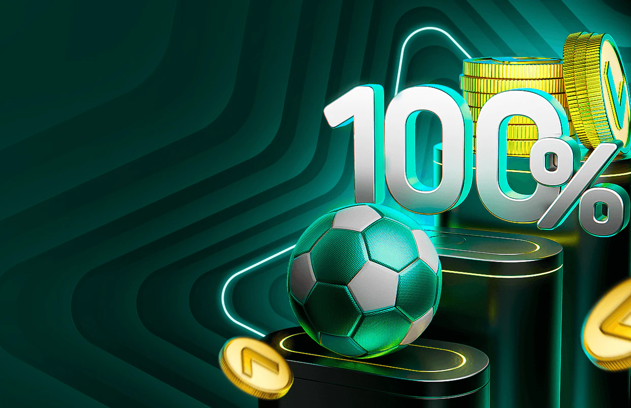 Bola de futebol e moedas douradas em tons verdes